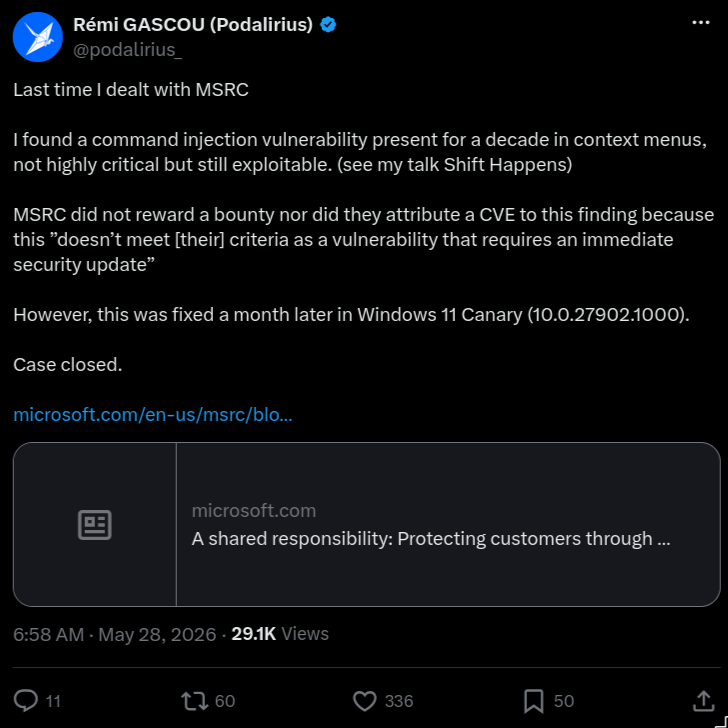 Remi GASCOU's tweet about MSRC