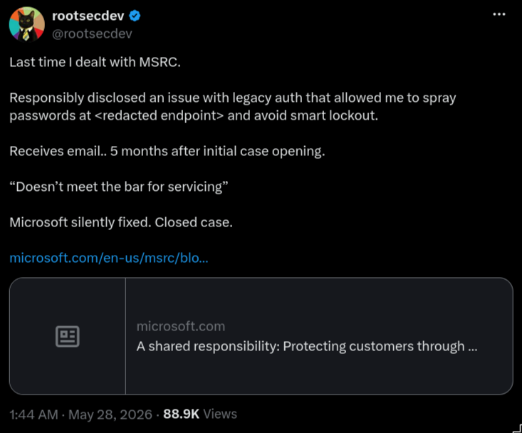 rootsecdev's tweet about MSRC